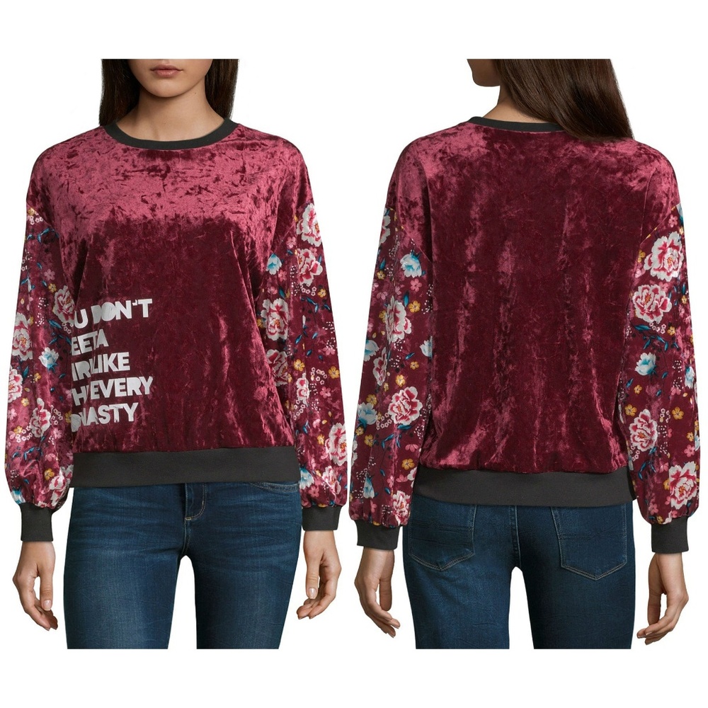 New! Disney Princess Mulan Red Velvet Sweatshirt